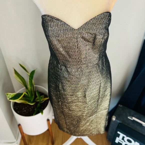 Milly Marta Couture‎ Metallic Strapless Dress, Gold/Black, Boned, Size 8, NWT - Picture 11 of 17